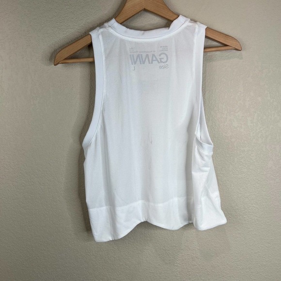 Ganni Bright White Tank Crop Top Large Prince Edition Active Mesh Asymmetric Hem - Picture 2 of 11
